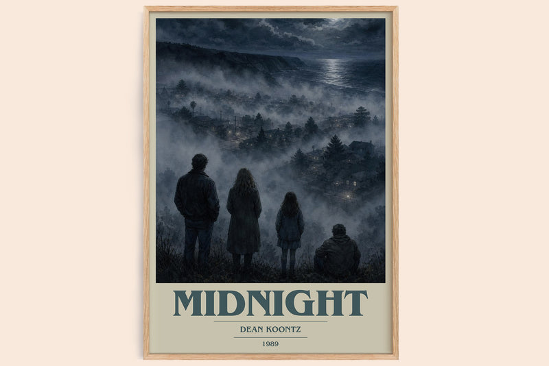Midnight book cover book poster by Dean Koontz – framed literary art print