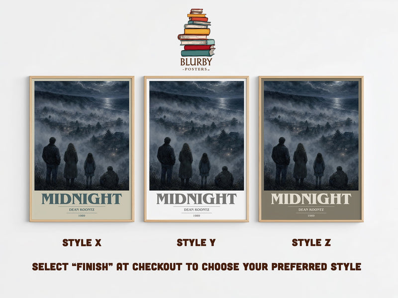 Midnight book cover print in frame leaning in hallway – thriller wall art