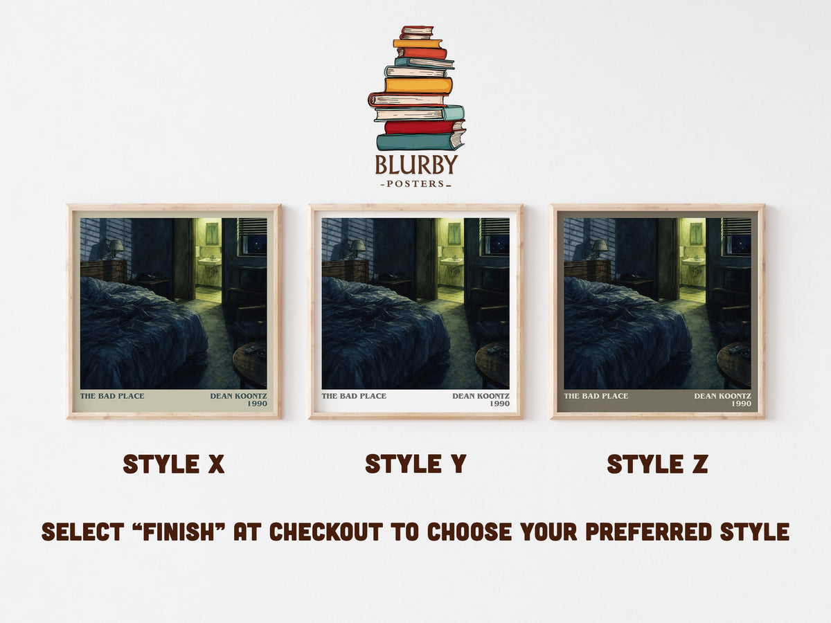 The Bad Place literary print in frame leaning in hallway – horror wall art (mockup)