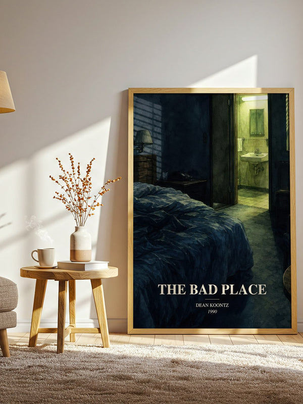 The Bad Place watercolour print in frame leaning in hallway – horror wall art