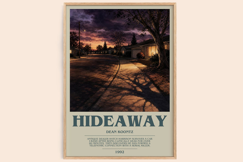 Hideaway bookish book poster by Dean Koontz – framed literary art print
