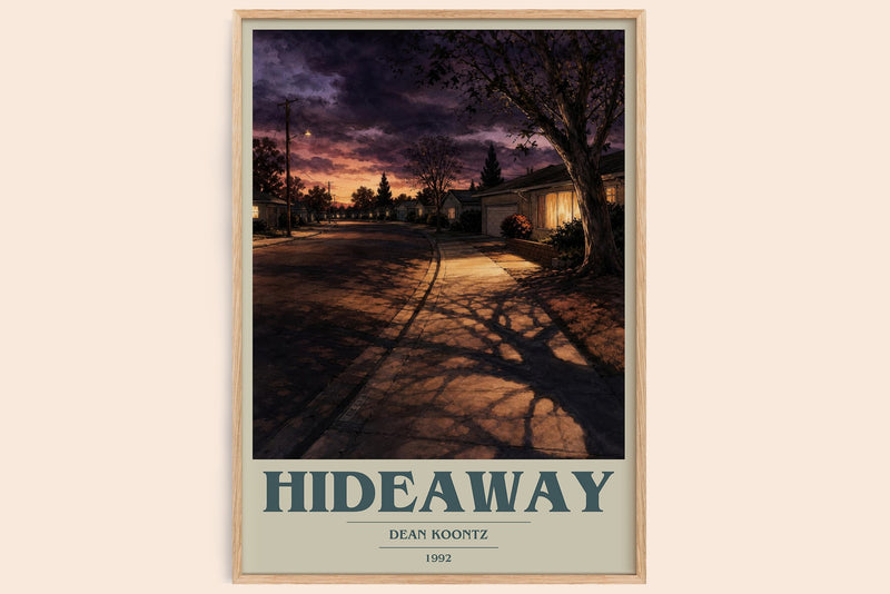 Hideaway book cover book poster by Dean Koontz – framed literary art print