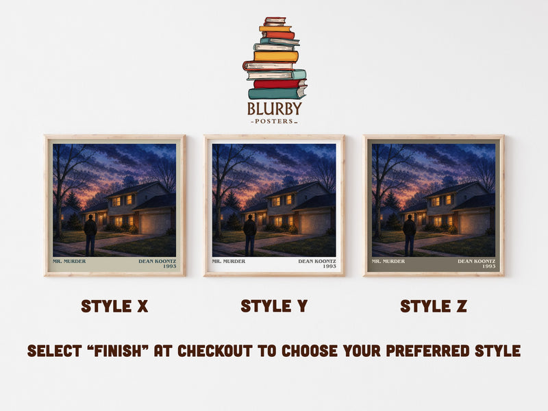 Mr. Murder literary print in frame leaning in hallway – thriller wall art