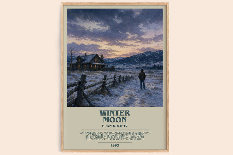 Winter Moon bookish book poster by Dean Koontz – framed literary art print