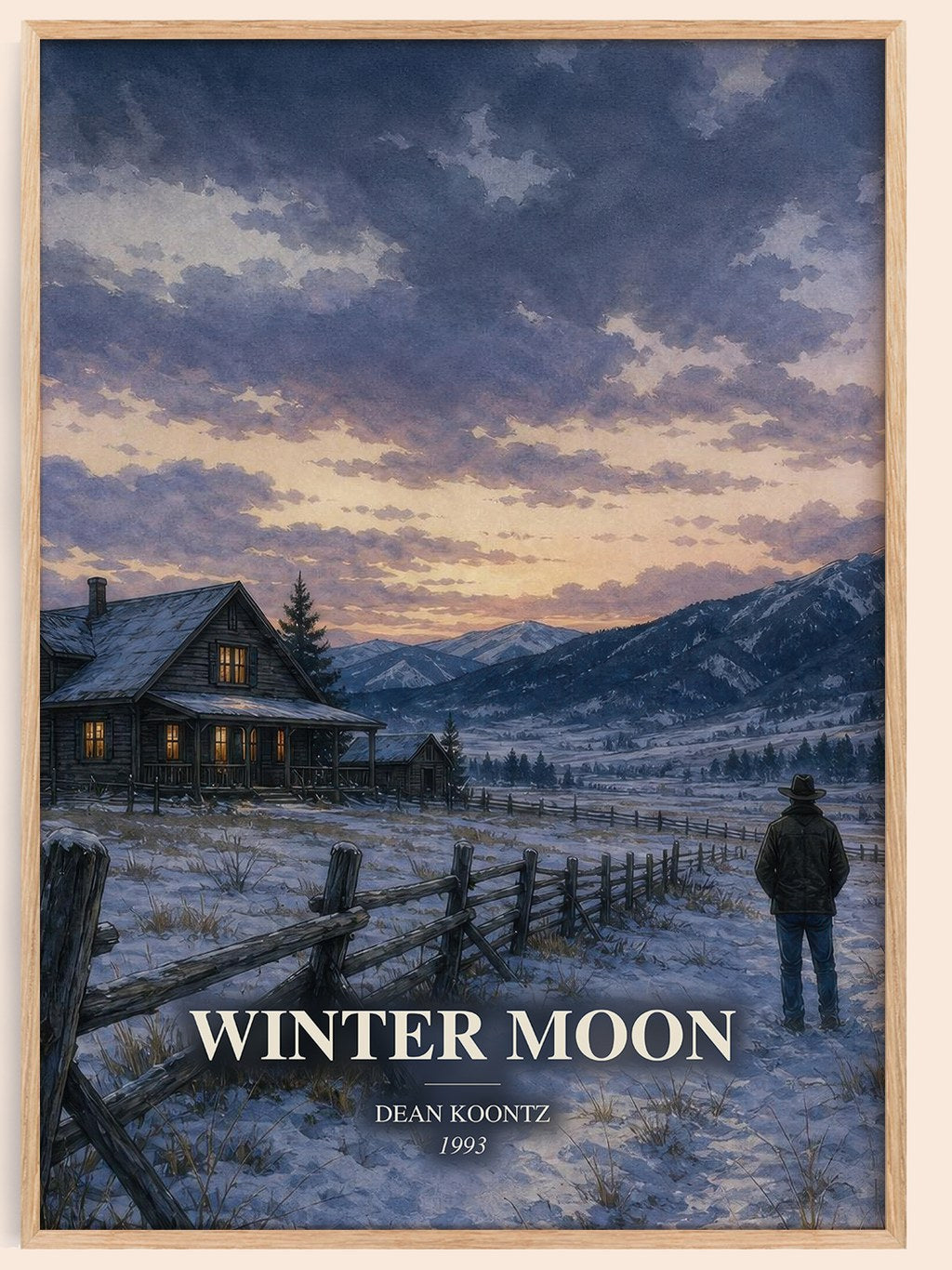 Winter Moon watercolour book poster by Dean Koontz – framed literary art print
