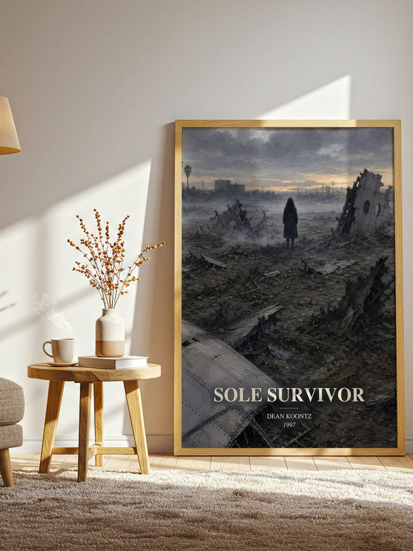 Sole Survivor watercolour print in frame leaning in hallway – thriller wall art