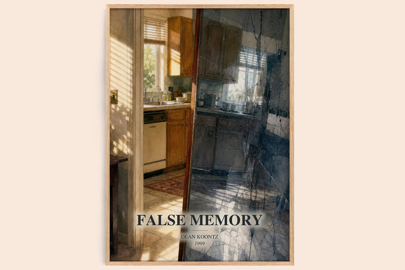 False Memory watercolour book poster by Dean Koontz – framed literary art print