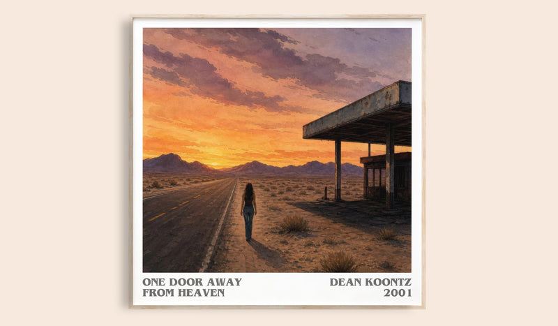 One Door Away from Heaven literary book poster by Dean Koontz – framed literary art print