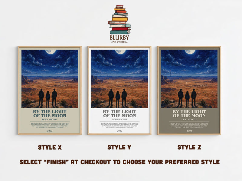 By the Light of the Moon bookish print in frame leaning in hallway – thriller wall art