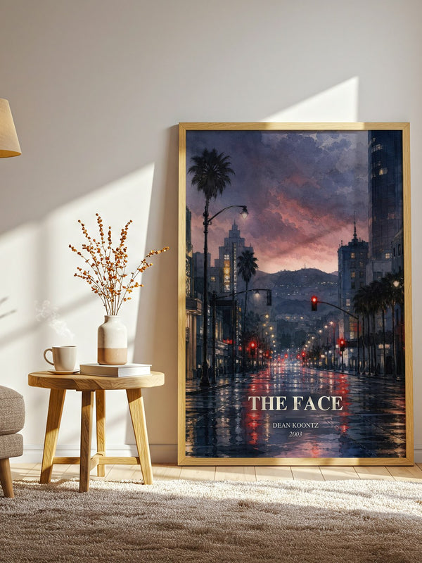 The Face watercolour print in frame leaning in hallway – thriller wall art