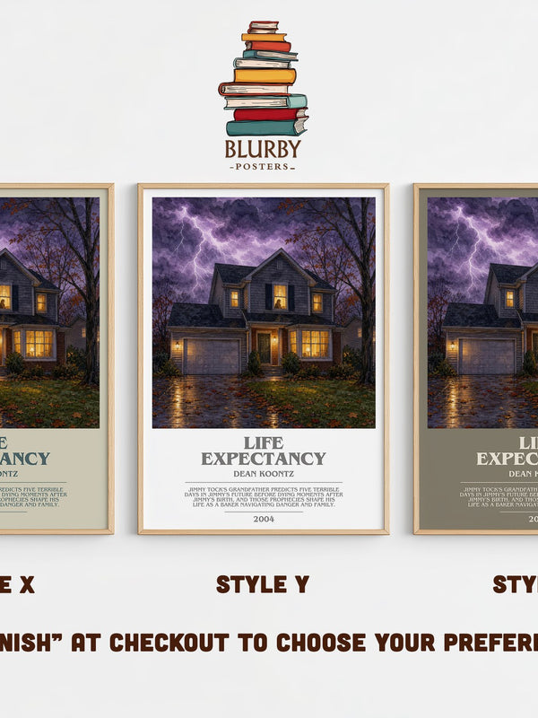 Life Expectancy bookish print in frame leaning in hallway – thriller wall art