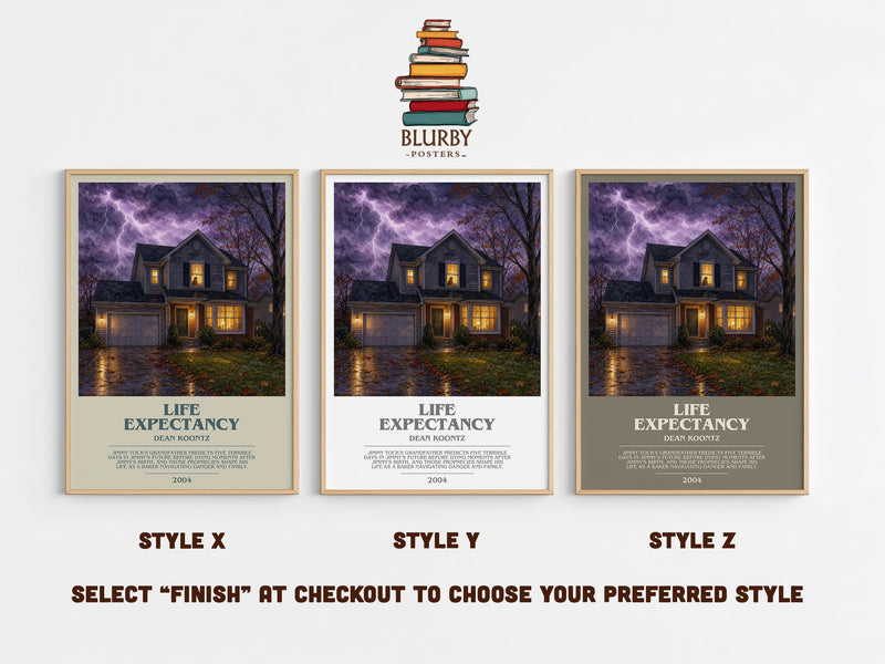 Life Expectancy bookish print in frame leaning in hallway – thriller wall art