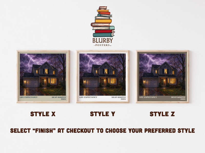 Life Expectancy literary print in frame leaning in hallway – thriller wall art