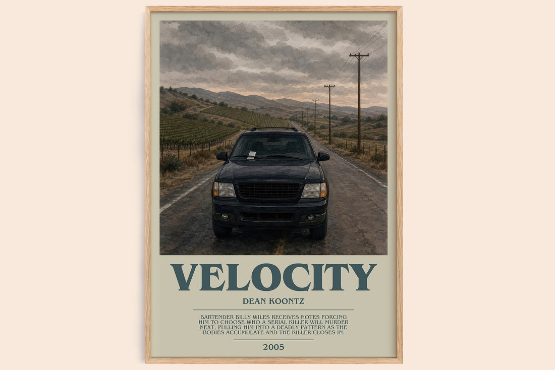 Velocity bookish book poster by Dean Koontz – framed literary art print