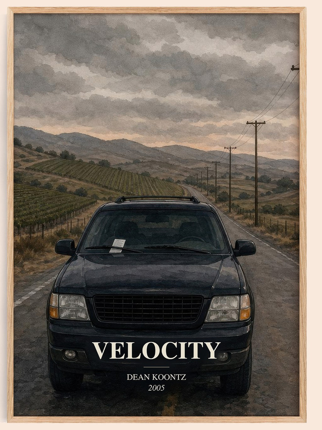 Velocity watercolour book poster by Dean Koontz – framed literary art print