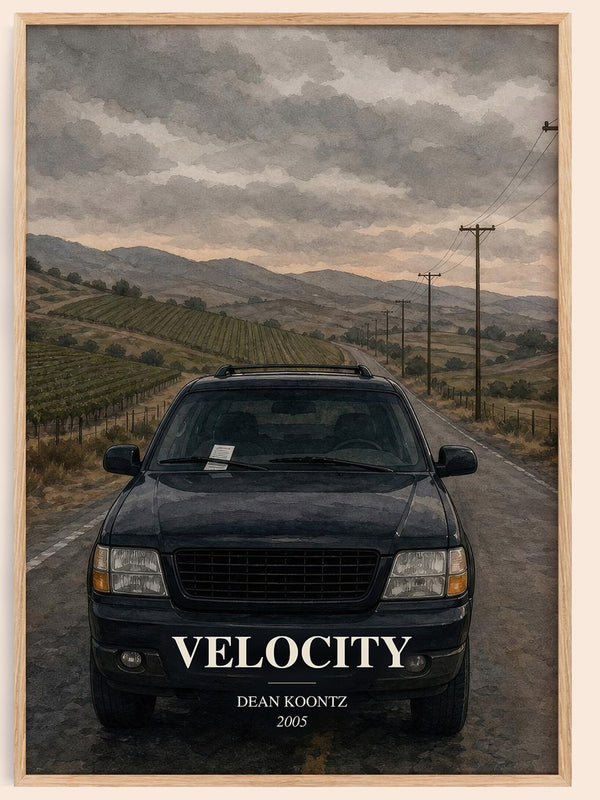 Velocity watercolour book poster by Dean Koontz – framed literary art print