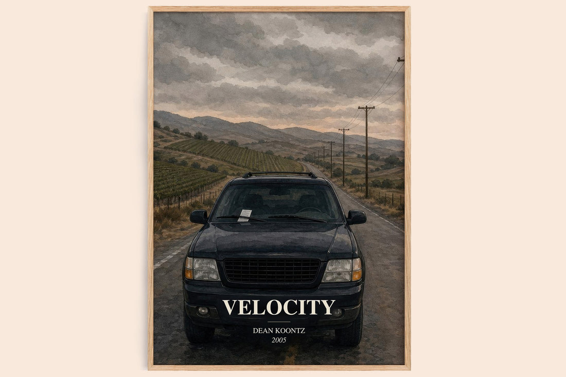 Velocity watercolour book poster by Dean Koontz – framed literary art print