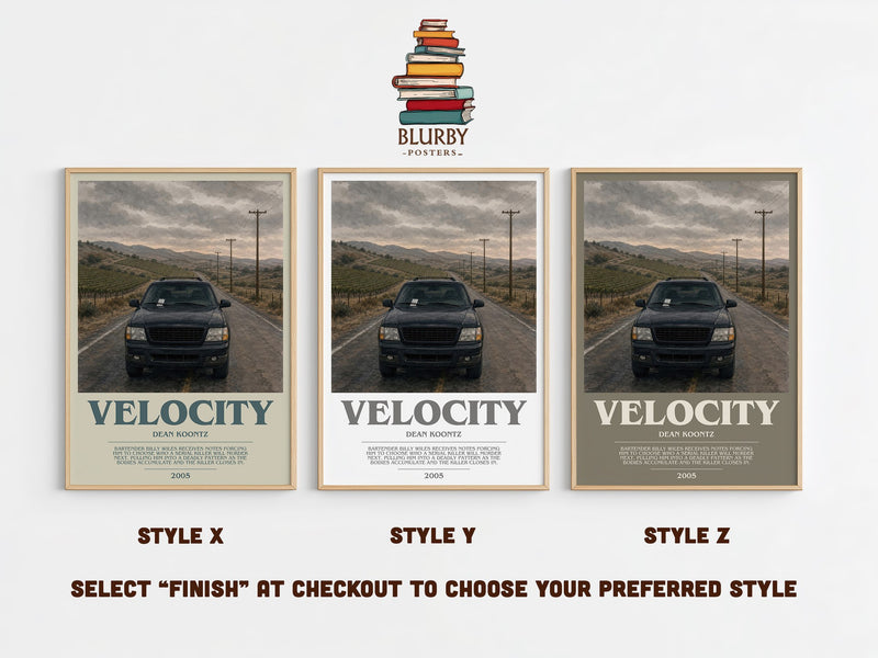 Velocity bookish print in frame leaning in hallway – thriller wall art