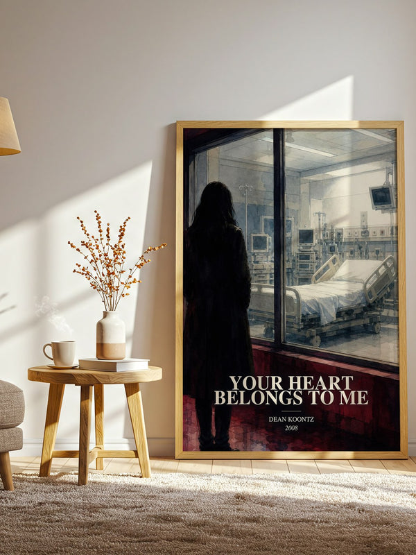 Your Heart Belongs to Me watercolour print in frame leaning in hallway – thriller wall art