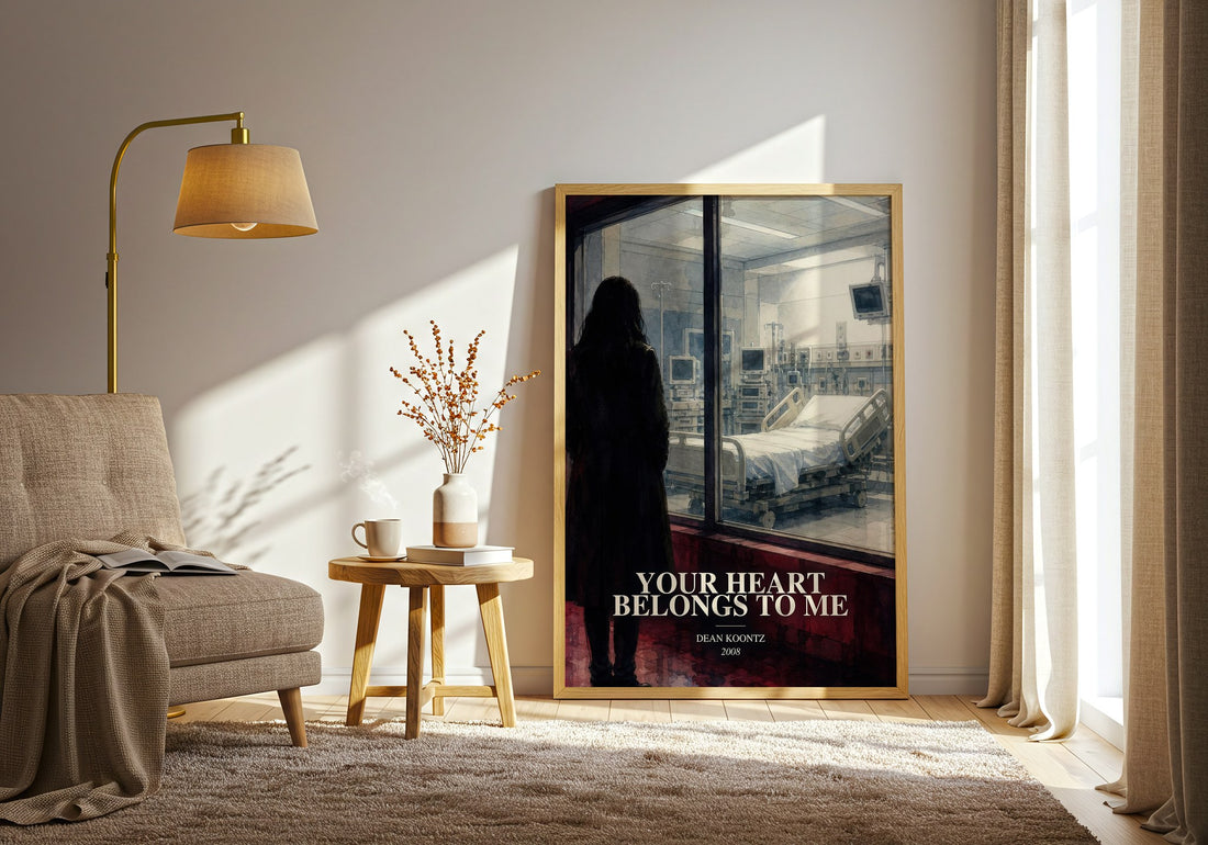 Your Heart Belongs to Me watercolour print in frame leaning in hallway – thriller wall art (mockup)