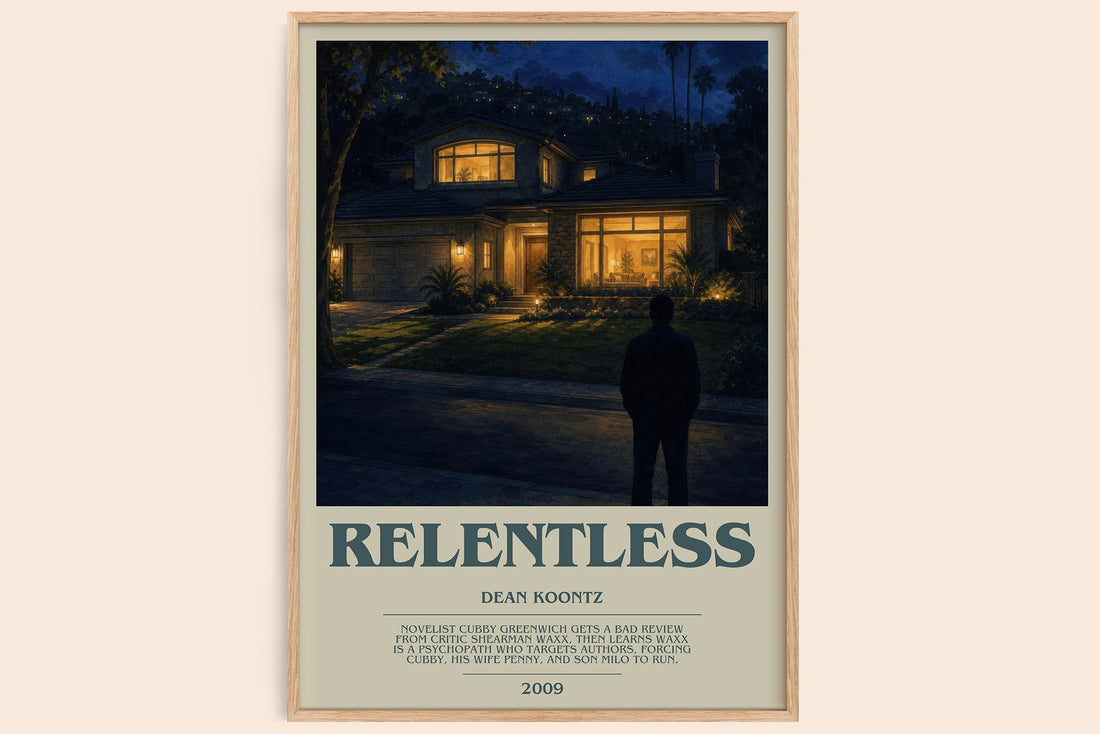 Relentless bookish book poster by Dean Koontz – framed literary art print