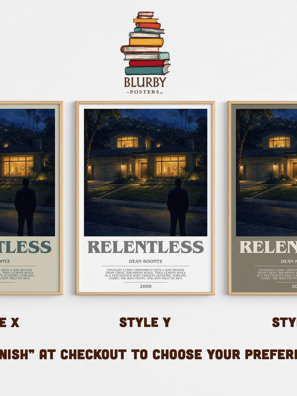 Relentless bookish print in frame leaning in hallway – thriller wall art