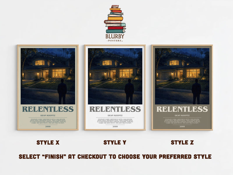 Relentless bookish print in frame leaning in hallway – thriller wall art