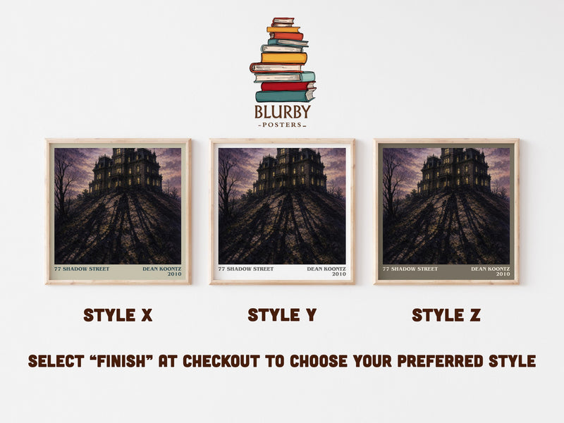77 Shadow Street literary print in frame leaning in hallway – horror wall art