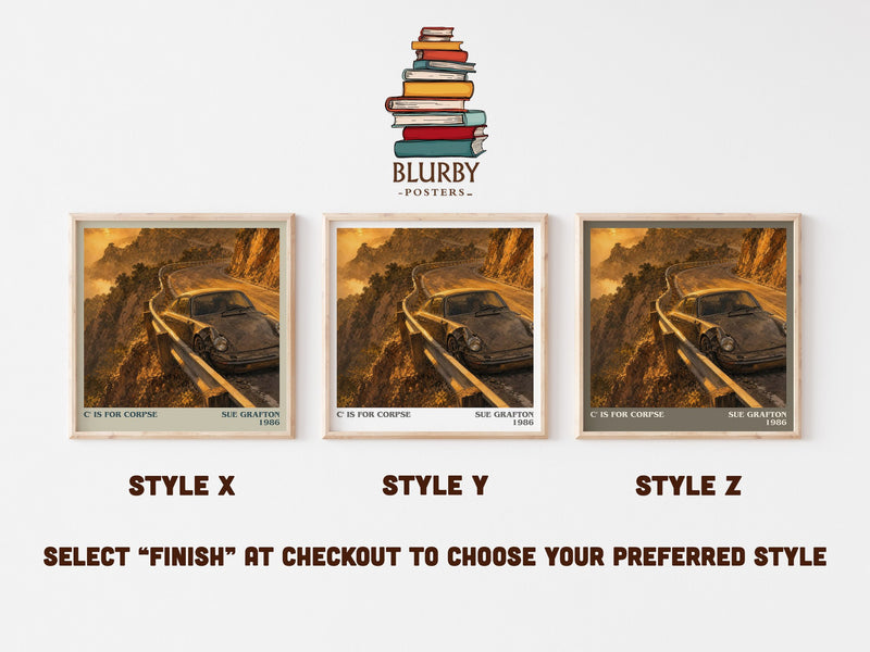 C' Is for Corpse literary print in frame leaning in hallway – mystery wall art