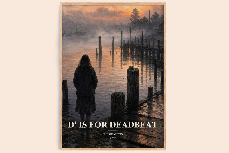 D' Is for Deadbeat watercolour book poster by Sue Grafton – framed literary art print