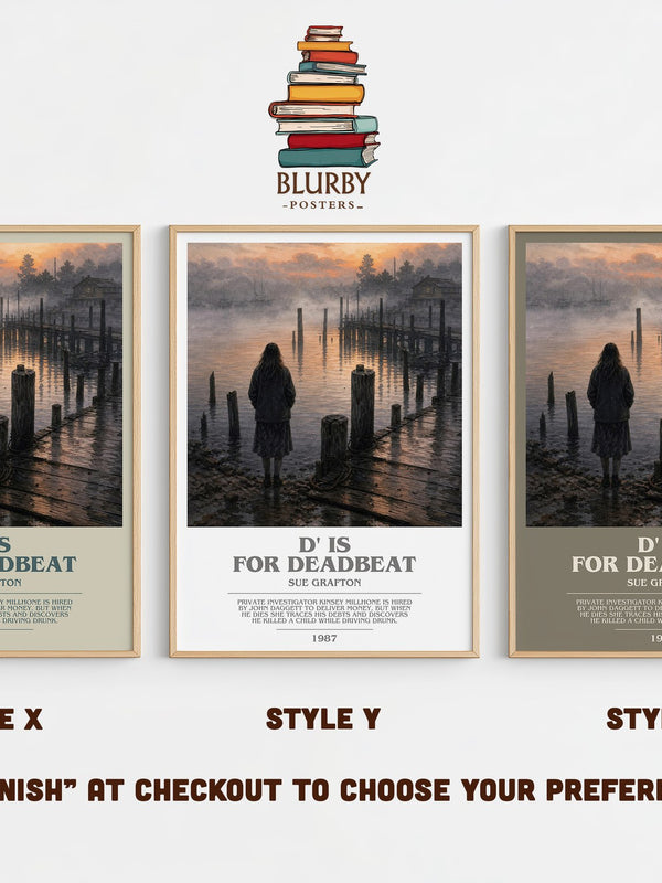 D' Is for Deadbeat bookish print in frame leaning in hallway – mystery wall art