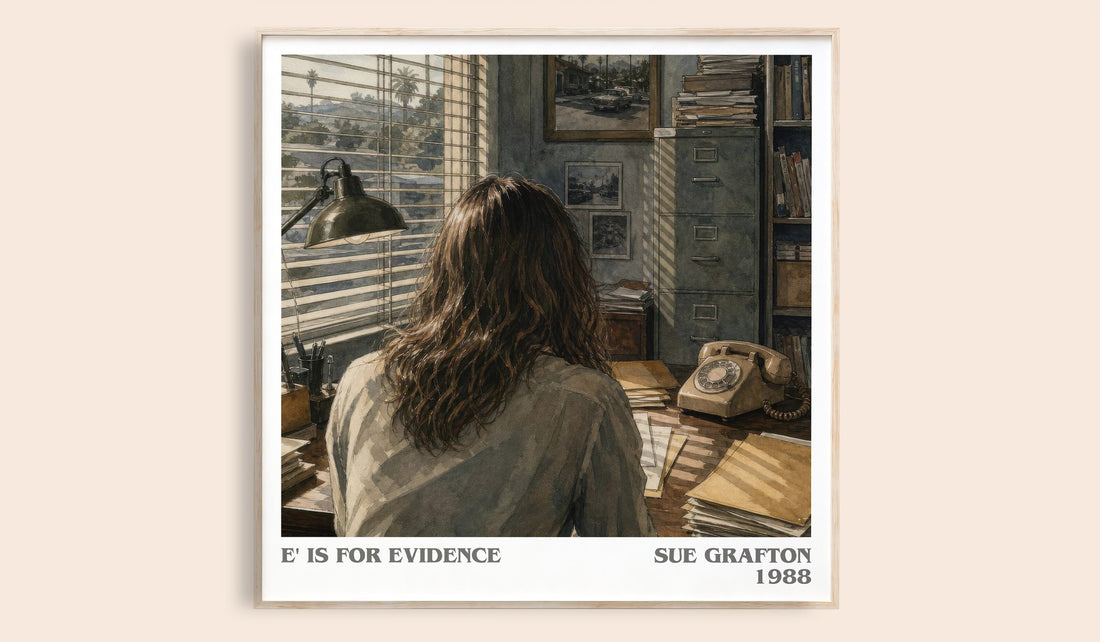 E' Is for Evidence literary book poster by Sue Grafton – framed literary art print