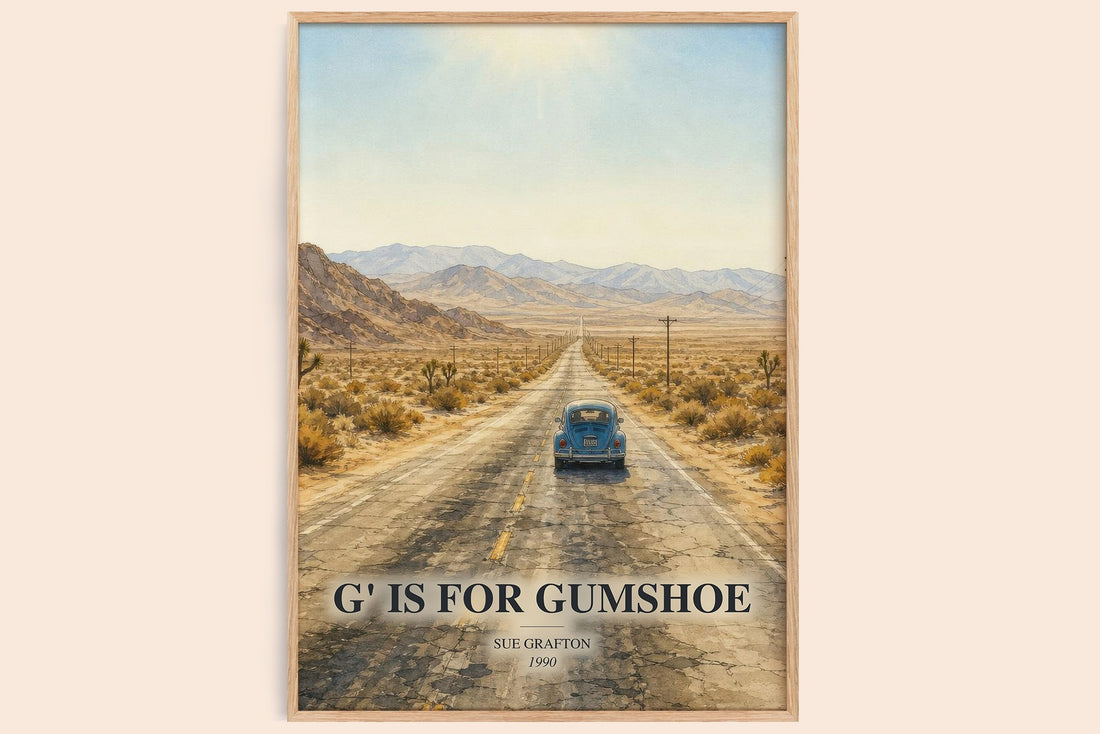 G' Is for Gumshoe watercolour book poster by Sue Grafton – framed literary art print