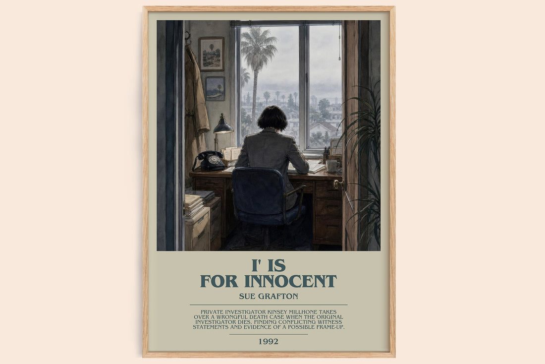 I' Is for Innocent bookish book poster by Sue Grafton – framed literary art print
