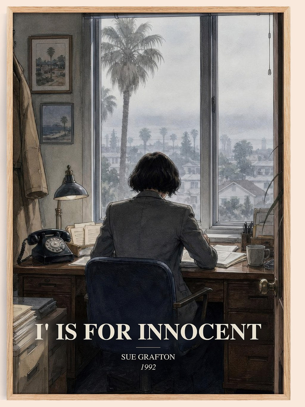 I' Is for Innocent watercolour book poster by Sue Grafton – framed literary art print