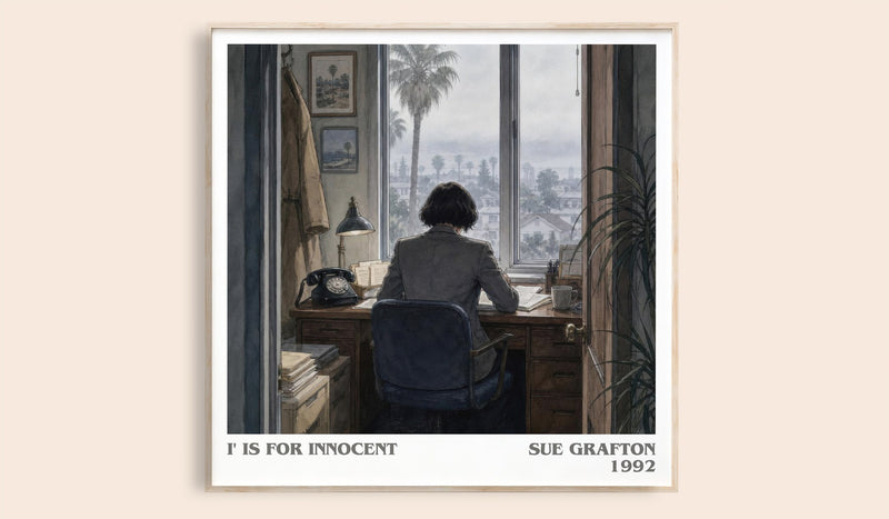 I' Is for Innocent literary book poster by Sue Grafton – framed literary art print