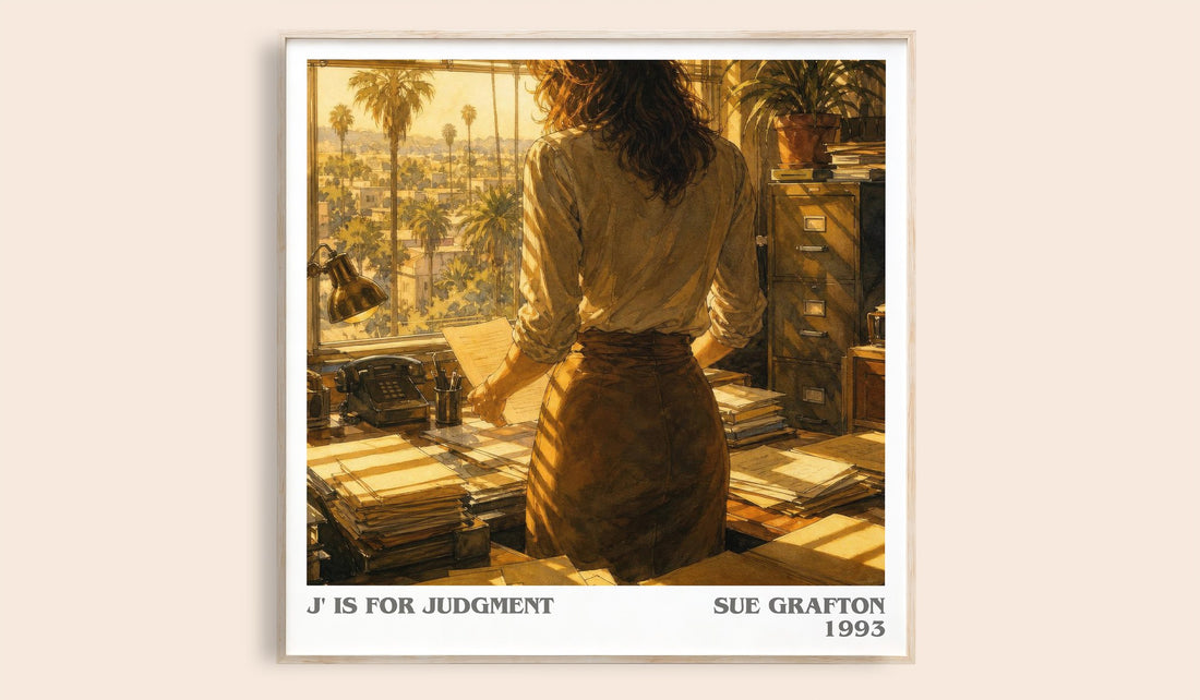 J' Is for Judgment literary book poster by Sue Grafton – framed literary art print