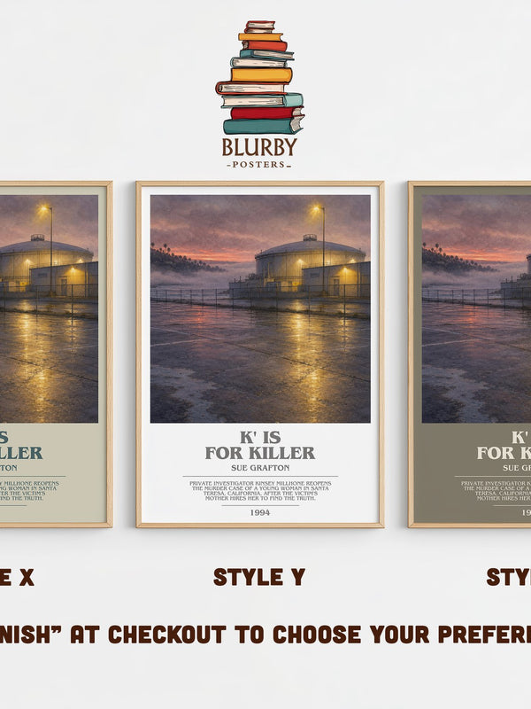 K' Is for Killer bookish print in frame leaning in hallway – mystery wall art
