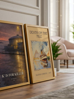 K' Is for Killer watercolour print framed by window – literary home decor