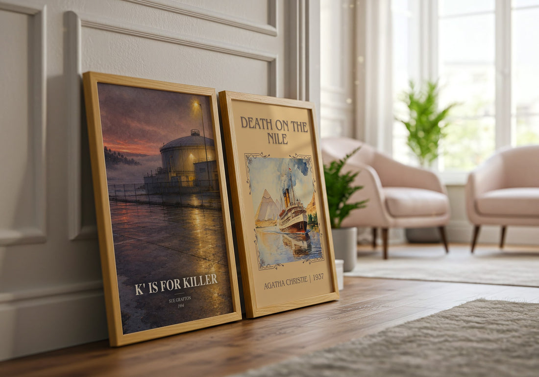 K' Is for Killer watercolour print framed by window – literary home decor