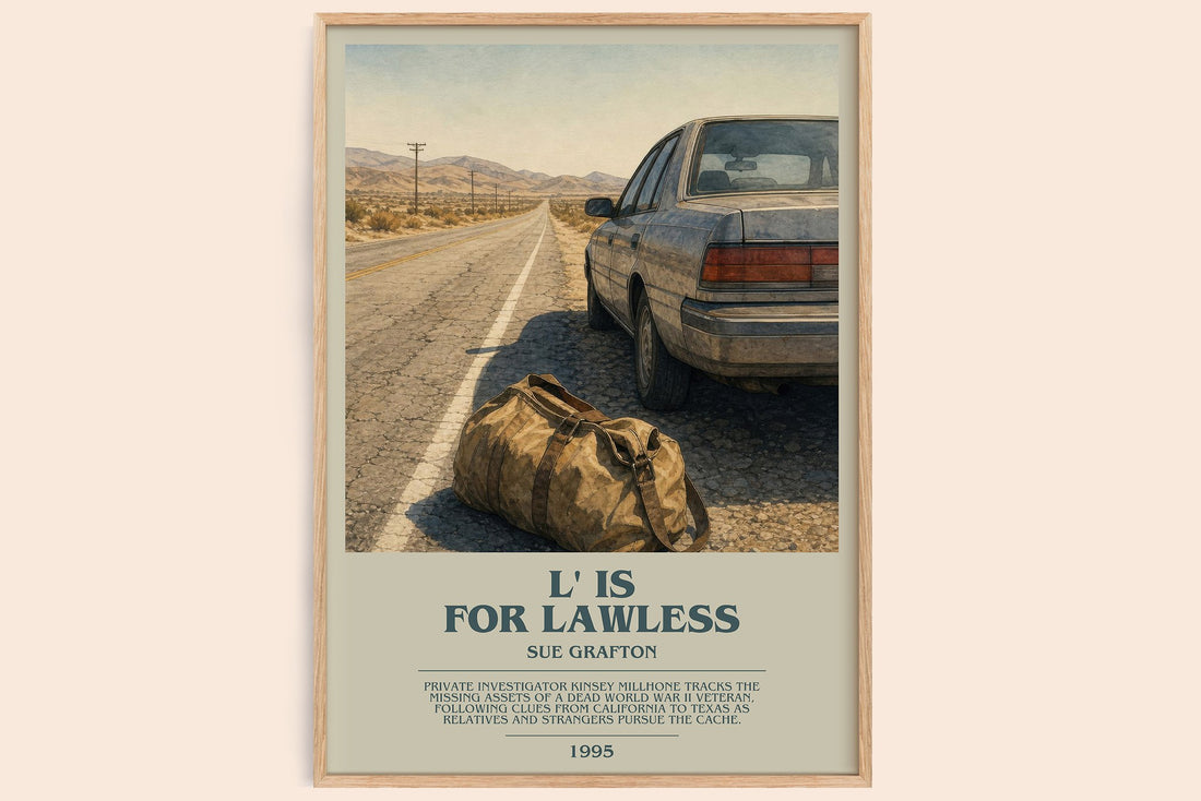 L' Is for Lawless bookish book poster by Sue Grafton – framed literary art print