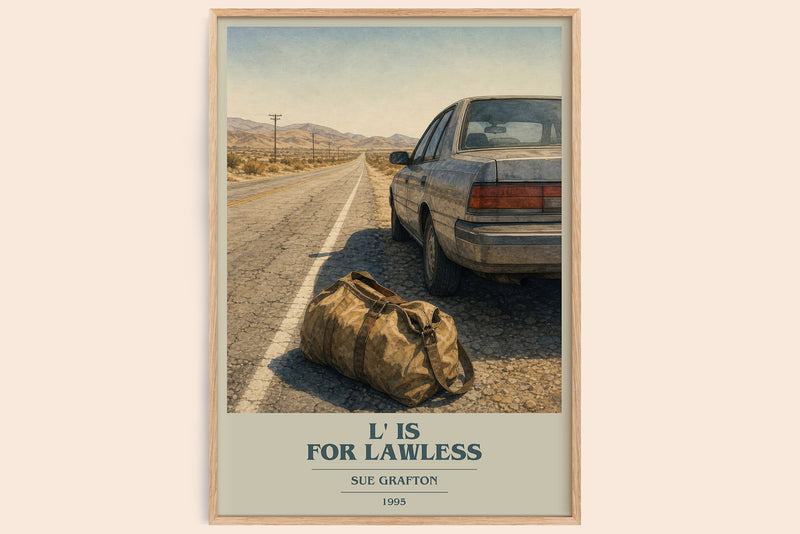 L' Is for Lawless book cover book poster by Sue Grafton – framed literary art print