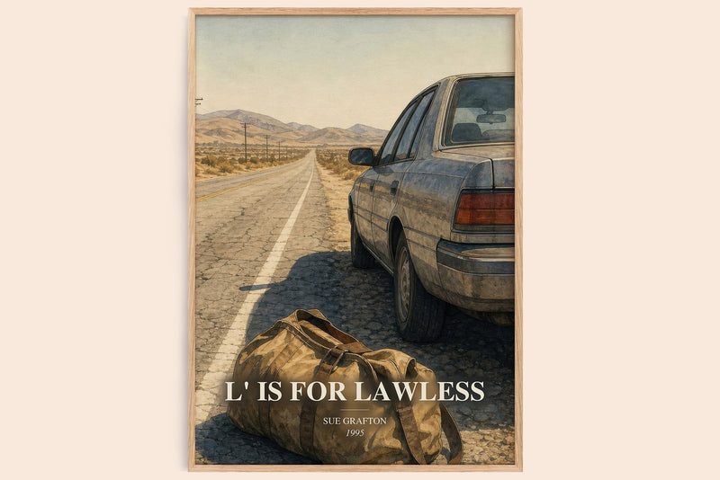 L' Is for Lawless watercolour book poster by Sue Grafton – framed literary art print