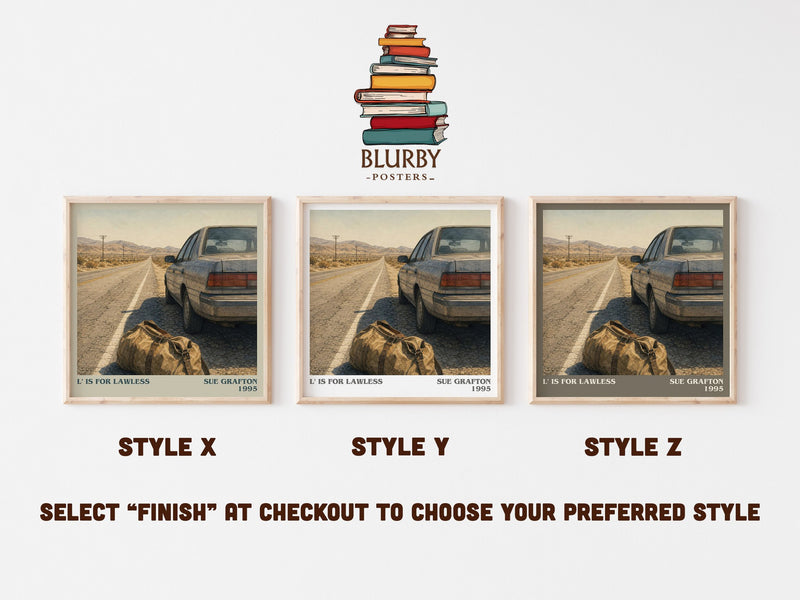 L' Is for Lawless literary print in frame leaning in hallway – mystery wall art