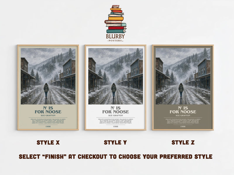 N' Is for Noose bookish print in frame leaning in hallway – mystery wall art