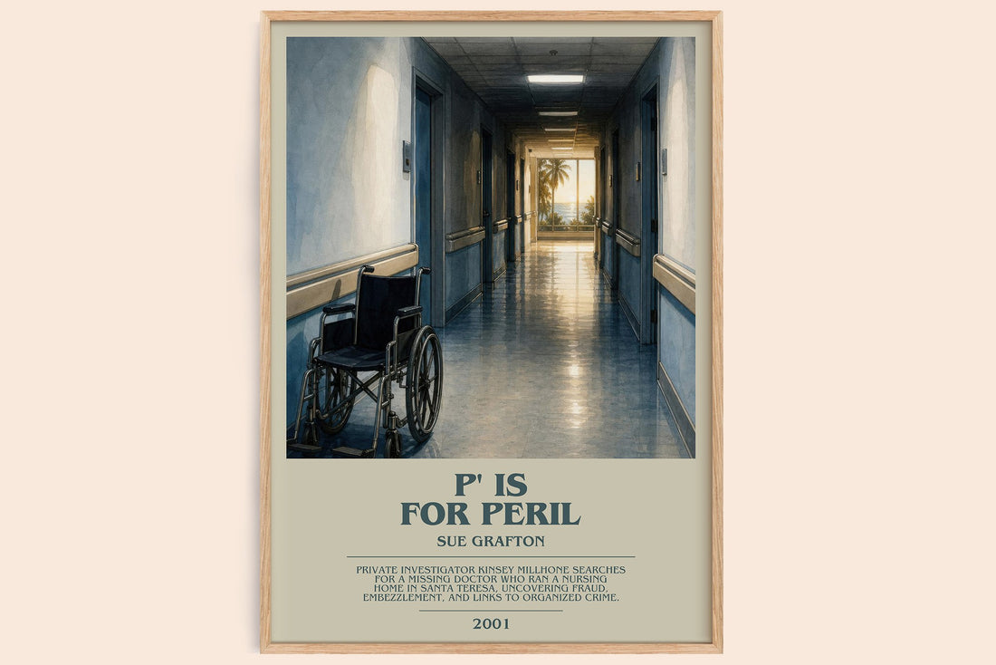 P' Is for Peril bookish book poster by Sue Grafton – framed literary art print