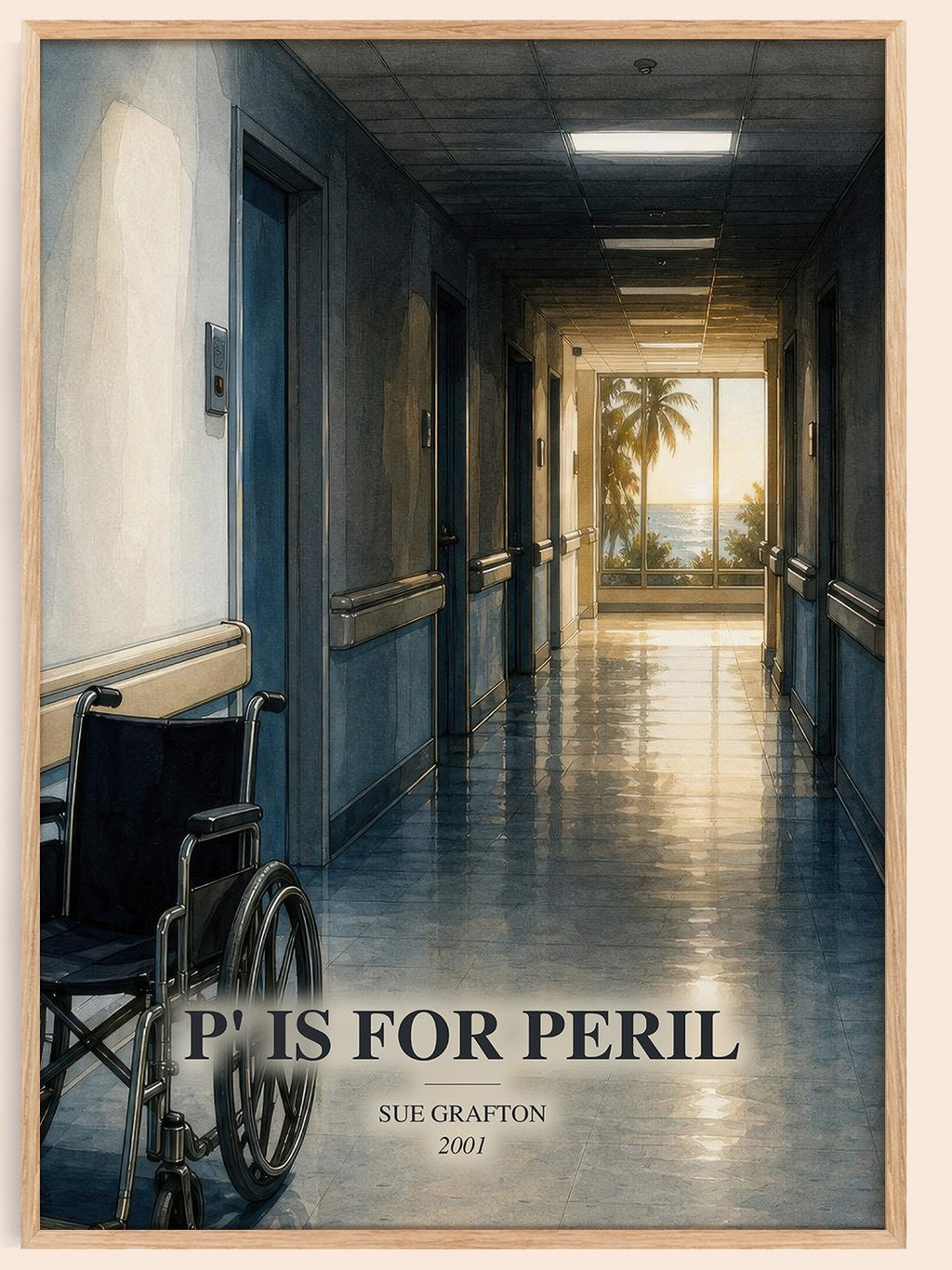 P' Is for Peril watercolour book poster by Sue Grafton – framed literary art print