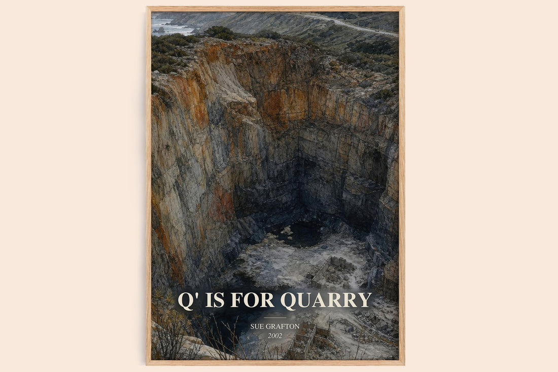 Q' Is for Quarry watercolour book poster by Sue Grafton – framed literary art print