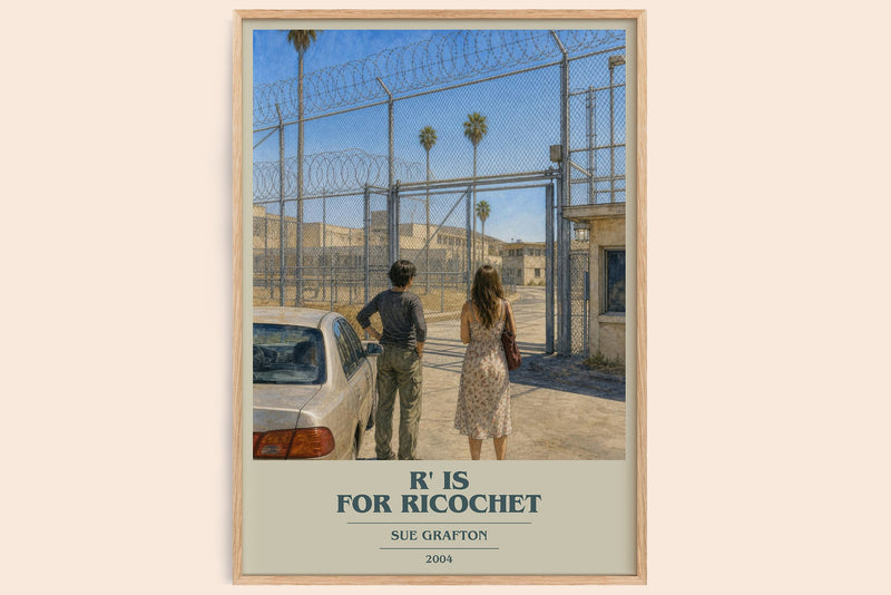 R' Is for Ricochet book cover book poster by Sue Grafton – framed literary art print