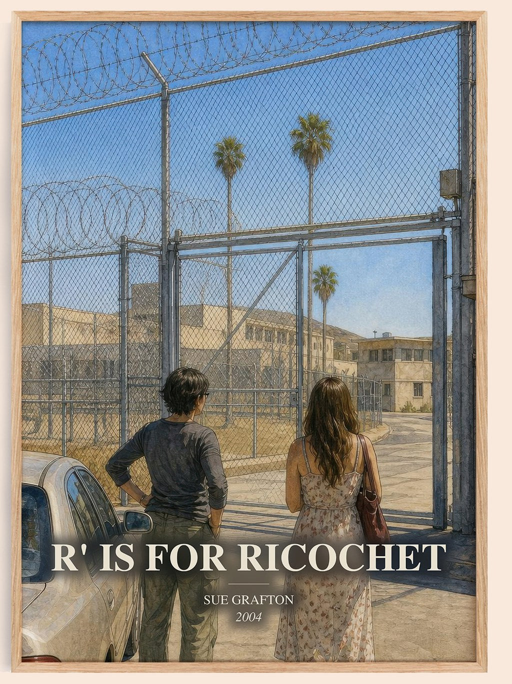 R' Is for Ricochet watercolour book poster by Sue Grafton – framed literary art print